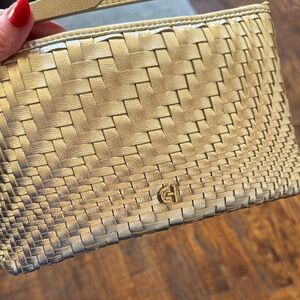 Chic Gold Woven Wristlet Clutch